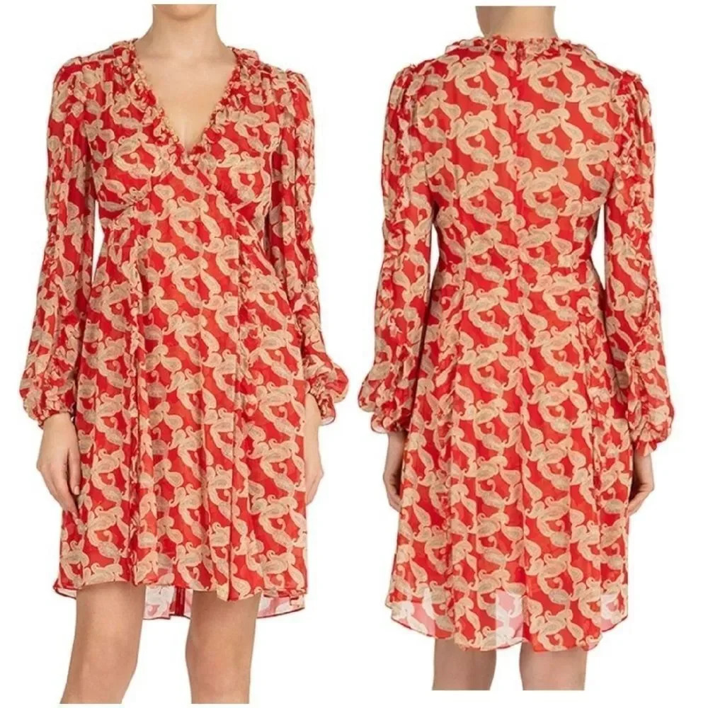 The Kooples 100% Viscose Volute red Paisley mini dress Sz 1